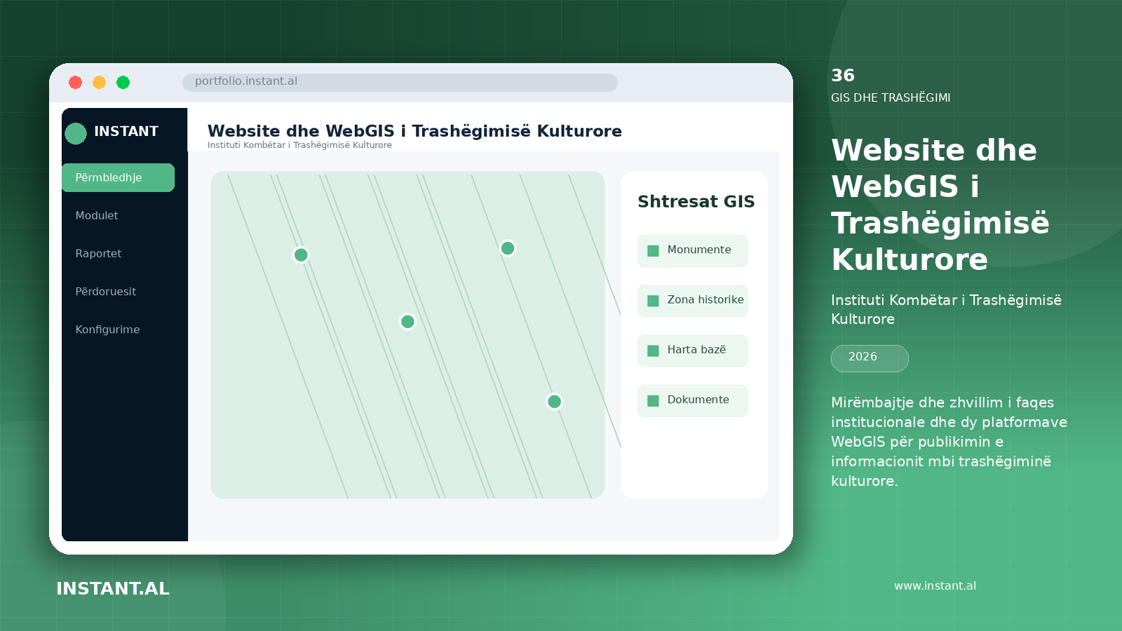Pamje nga projekti Website dhe WebGIS i Trashëgimisë Kulturore